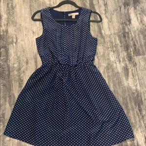 Navy and polka-dot sleeveless dress